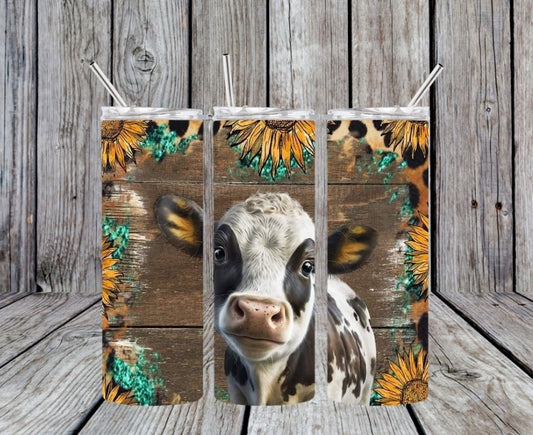 barnwood sunflowers cow