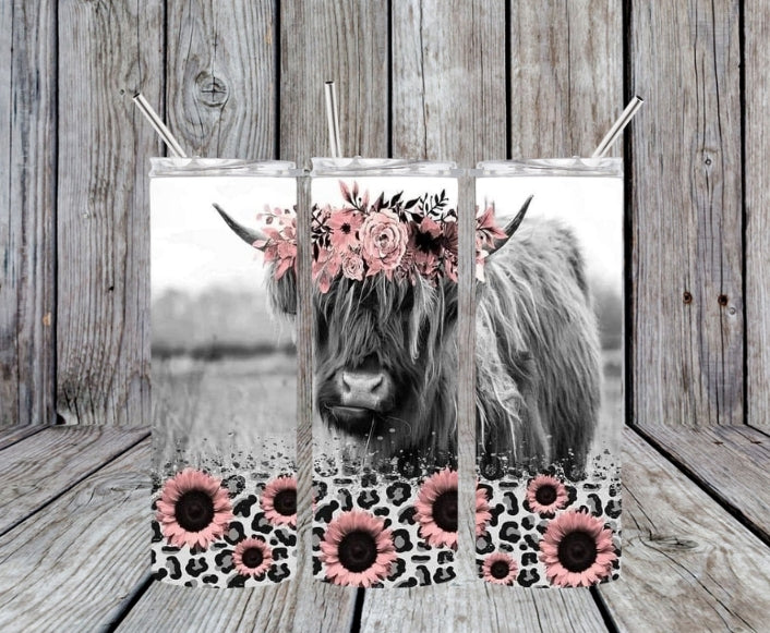 COW WITH PINK SUNFLOWERS