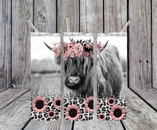 COW WITH PINK SUNFLOWERS