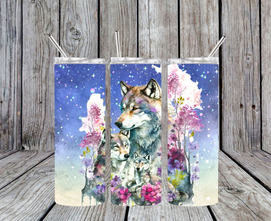 wolf with flowers