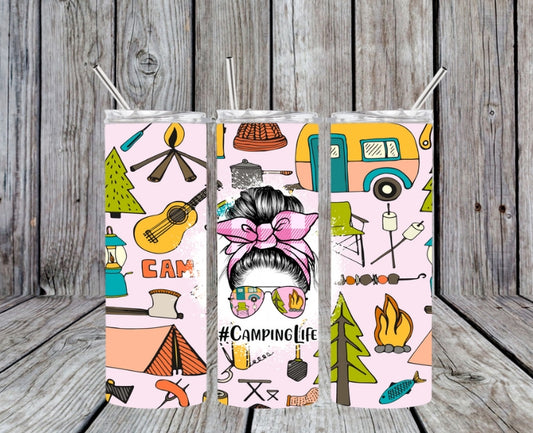 camp life messy bun tumbler