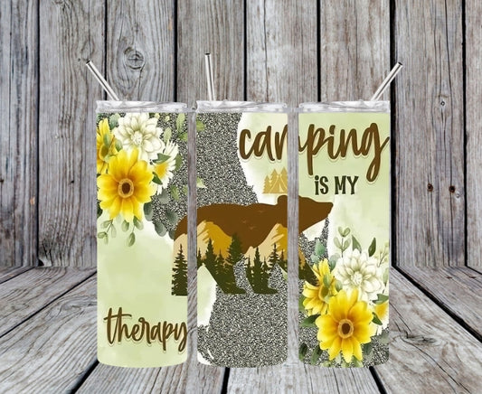 camping is my therapy tumbler